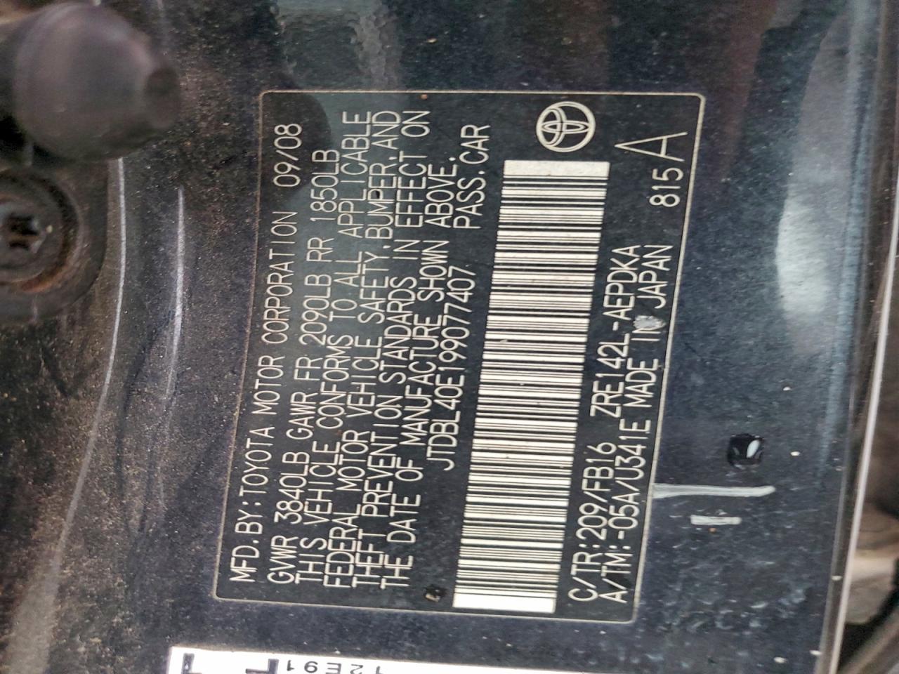 2009 Toyota Corolla Base VIN: JTDBL40E199077407 Lot: 94558835