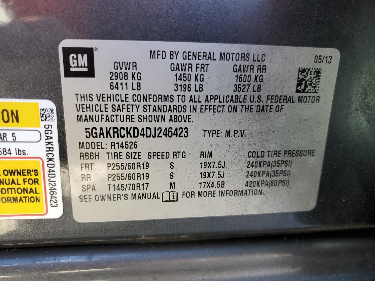 2013 Buick Enclave VIN: 5GAKRCKD4DJ246423 Lot: 93216675