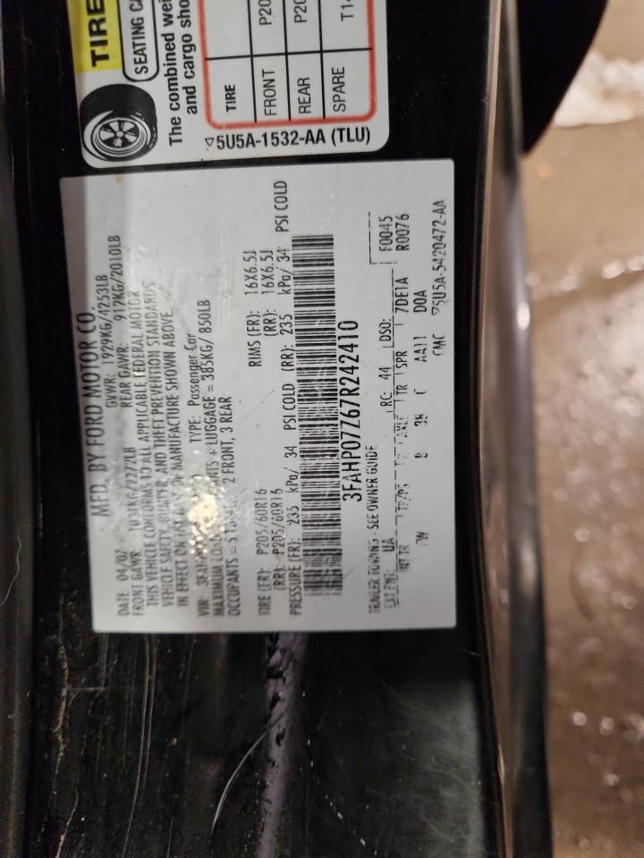 2007 Ford Fusion Se VIN: 3FAHP07Z67R242410 Lot: 93652025