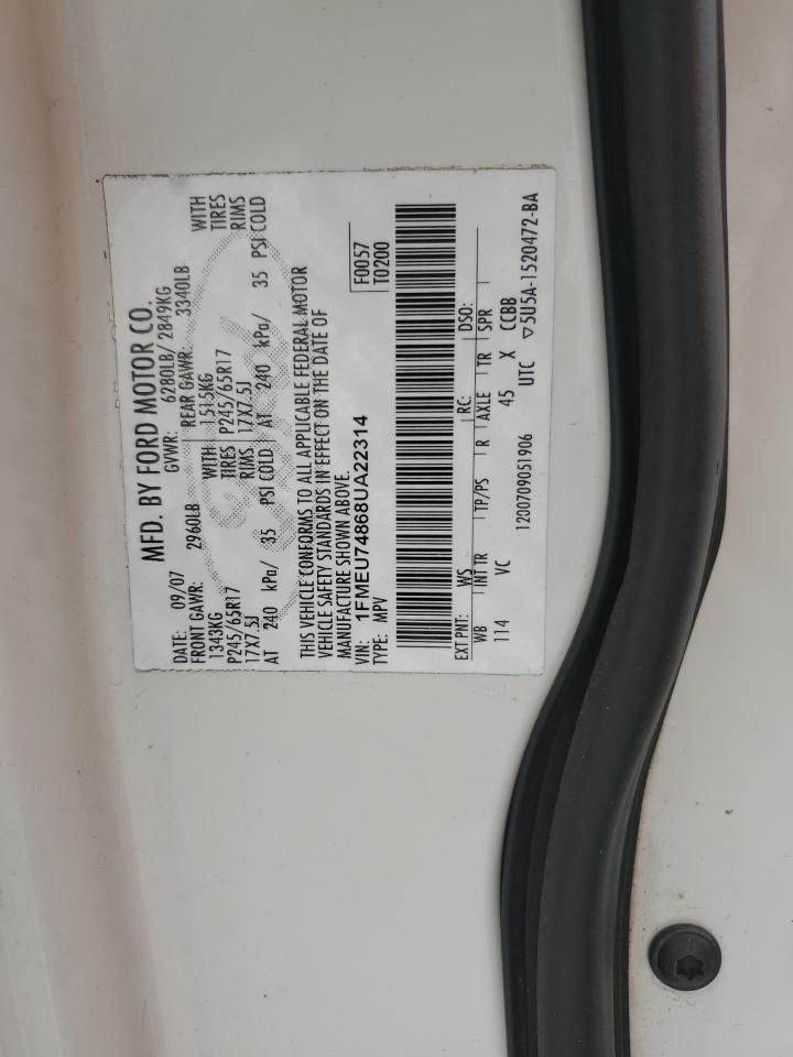 2008 Ford Explorer Eddie Bauer VIN: 1FMEU74868UA22314 Lot: 92206925