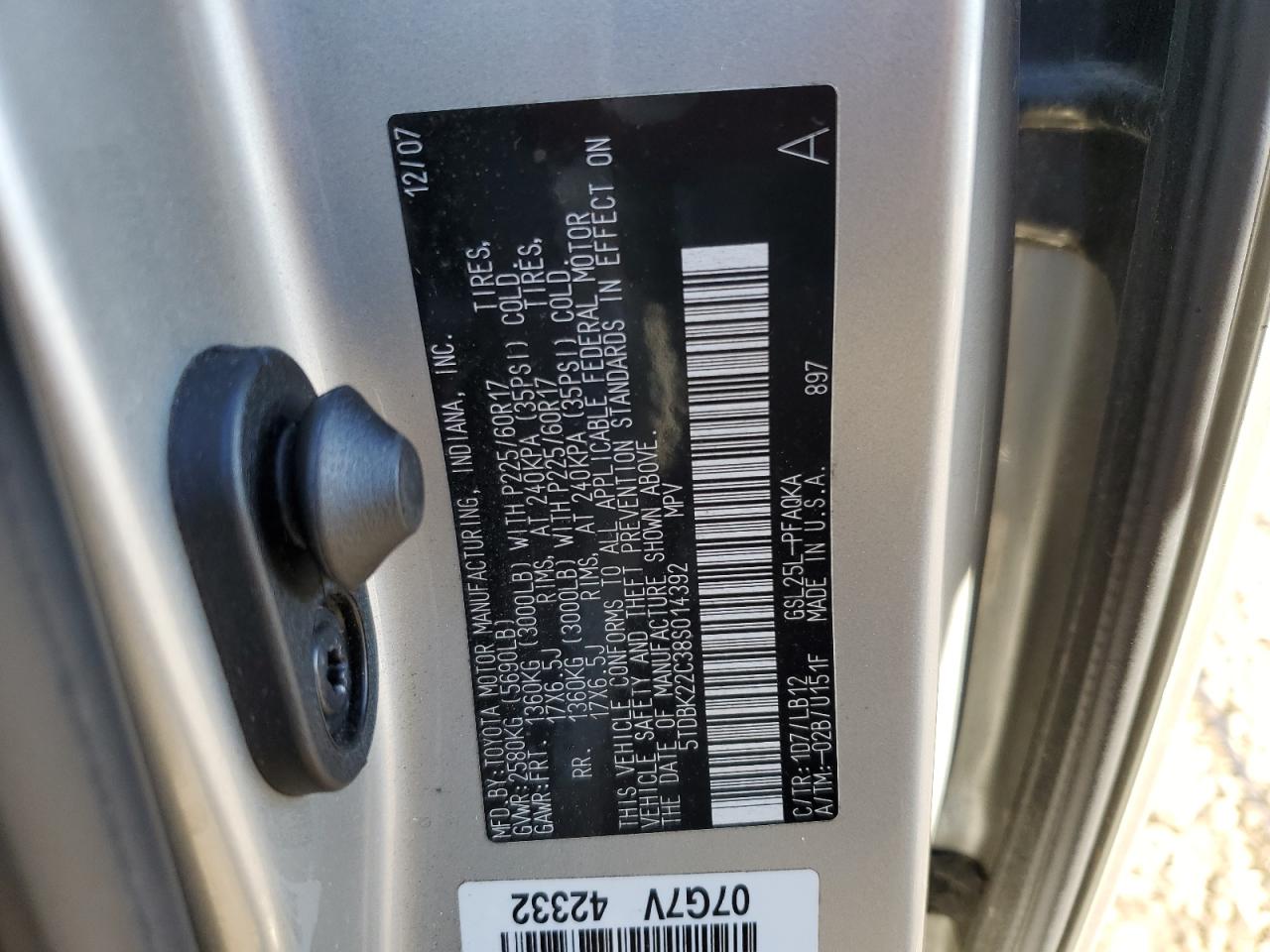 2008 Toyota Sienna Xle VIN: 5TDBK22C38S014392 Lot: 92329925