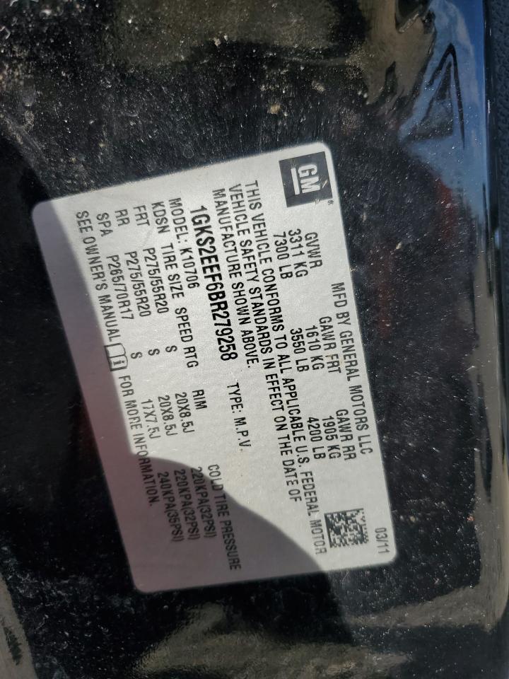 2011 GMC Yukon Denali VIN: 1GKS2EEF6BR279258 Lot: 91889155