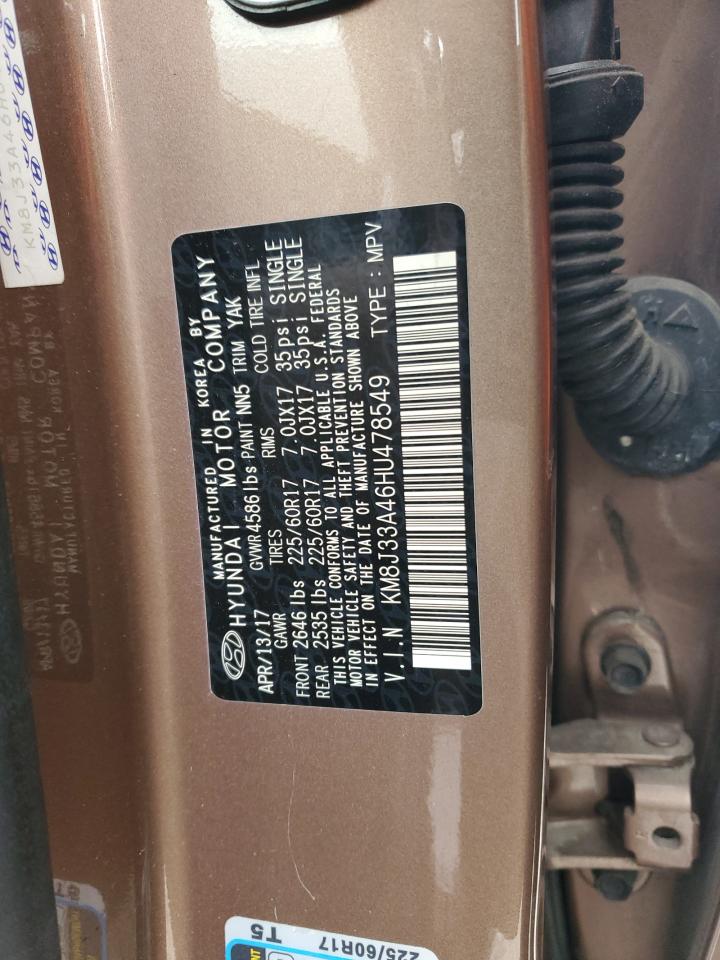 2017 Hyundai Tucson Limited VIN: KM8J33A46HU478549 Lot: 92155495