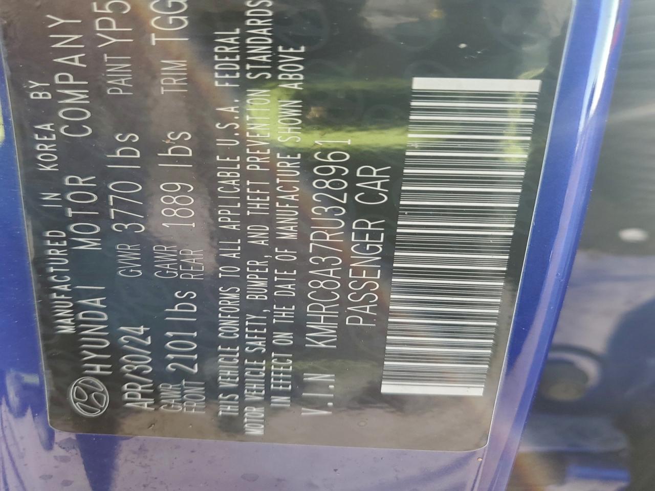 2024 Hyundai Venue Sel VIN: KMHRC8A37RU328961 Lot: 94301255