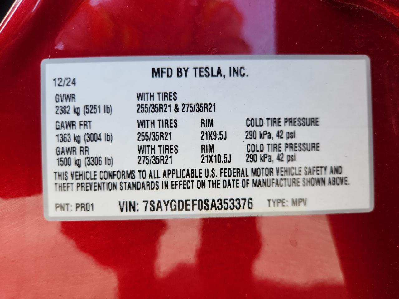 2025 Tesla Model Y VIN: 7SAYGDEF0SA353376 Lot: 92213455
