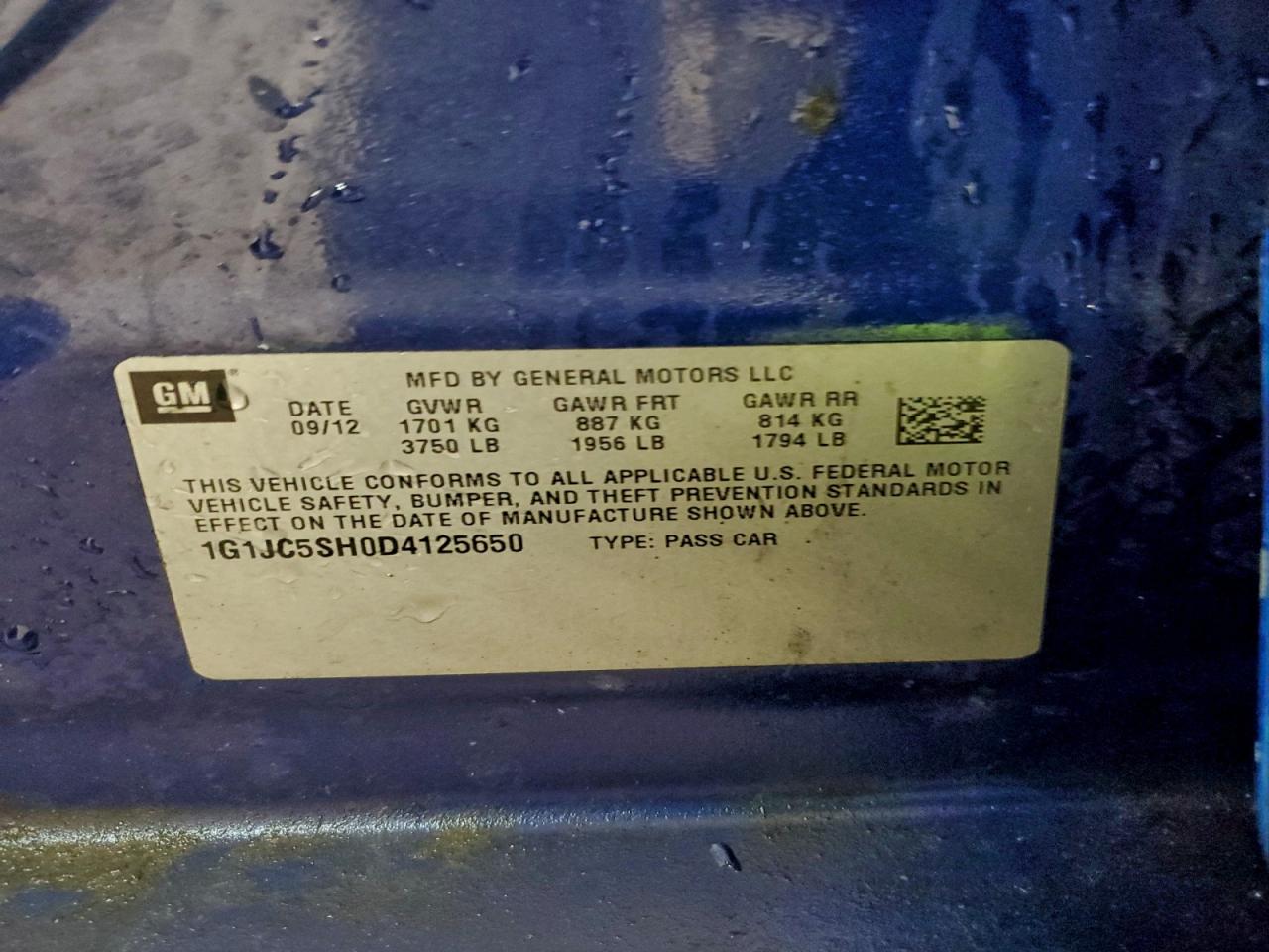 2013 Chevrolet Sonic Lt VIN: 1G1JC5SH0D4125650 Lot: 94066435