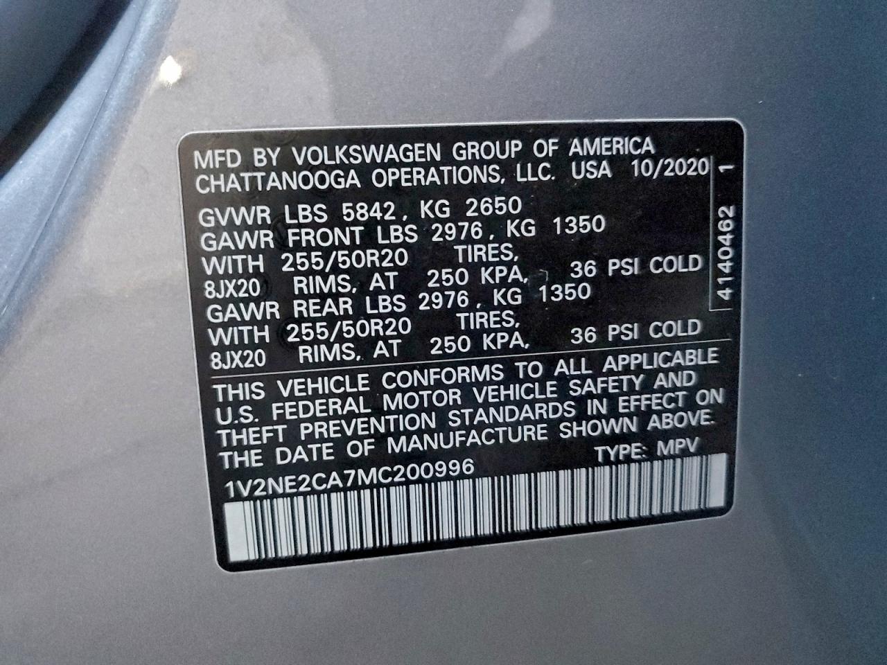 2021 Volkswagen Atlas Cross Sport Se VIN: 1V2NE2CA7MC200996 Lot: 93659795