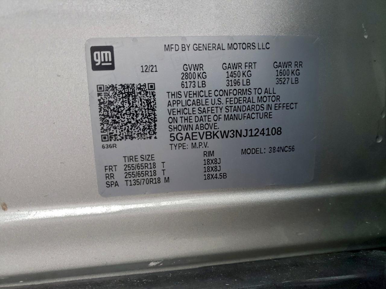 2022 Buick Enclave Premium VIN: 5GAEVBKW3NJ124108 Lot: 92610415