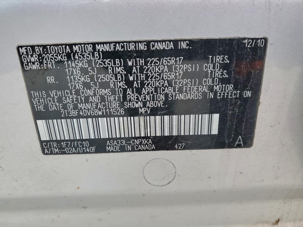 2011 Toyota Rav4 VIN: 2T3BF4DV6BW111526 Lot: 91197505