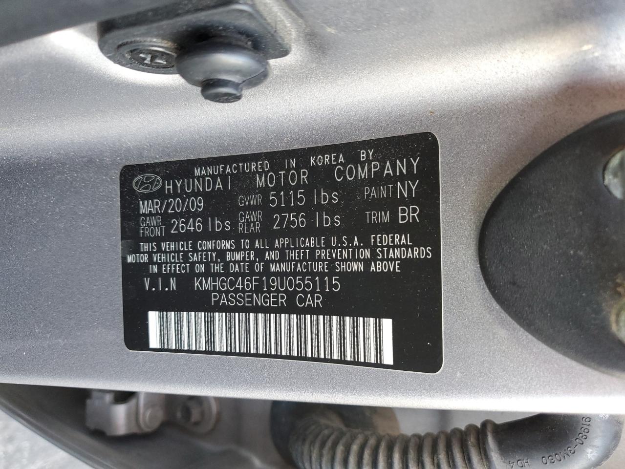 2009 Hyundai Genesis 4.6L VIN: KMHGC46F19U055115 Lot: 90932155