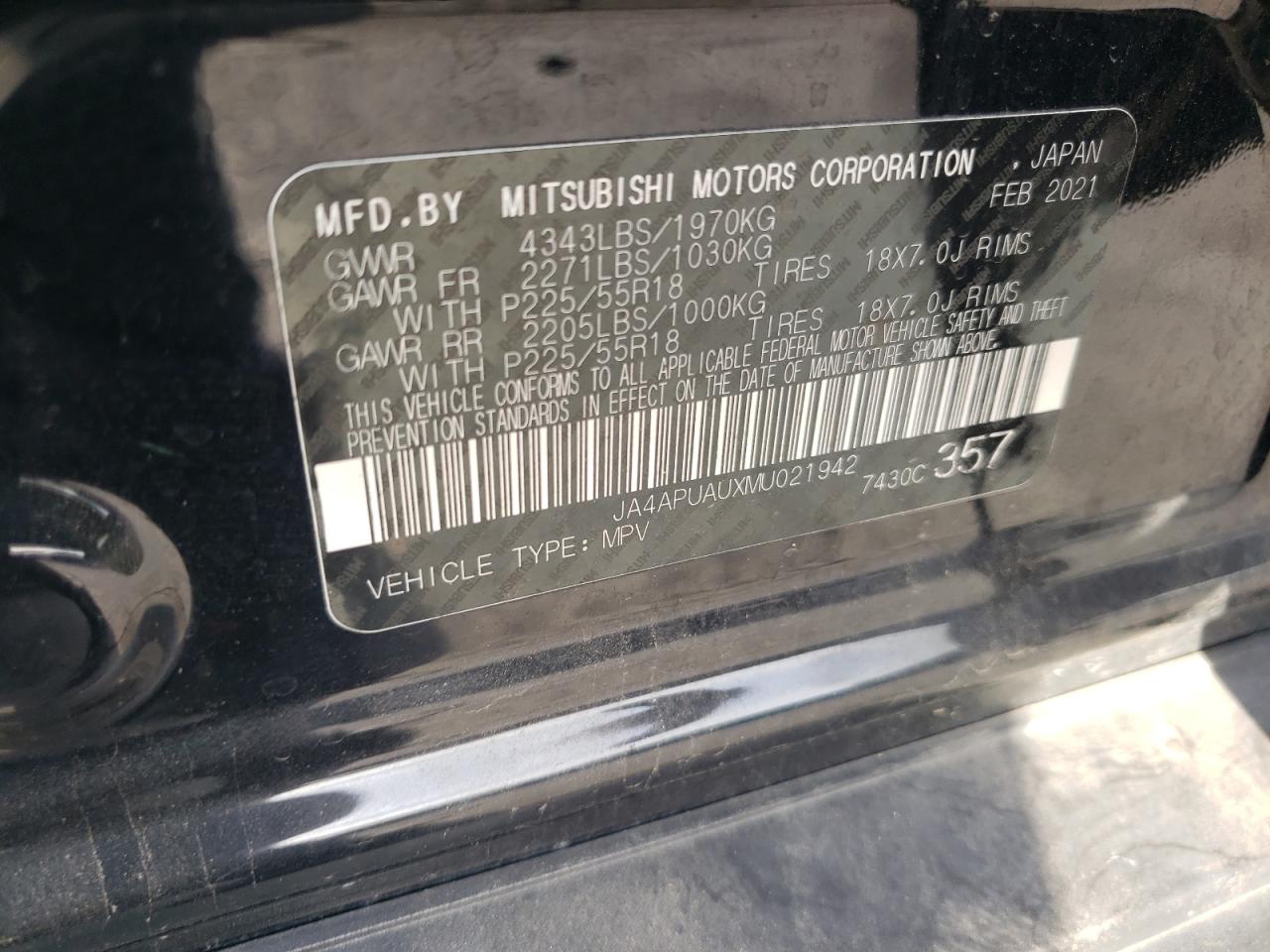 2021 Mitsubishi Outlander Sport Es VIN: JA4APUAUXMU021942 Lot: 92631515