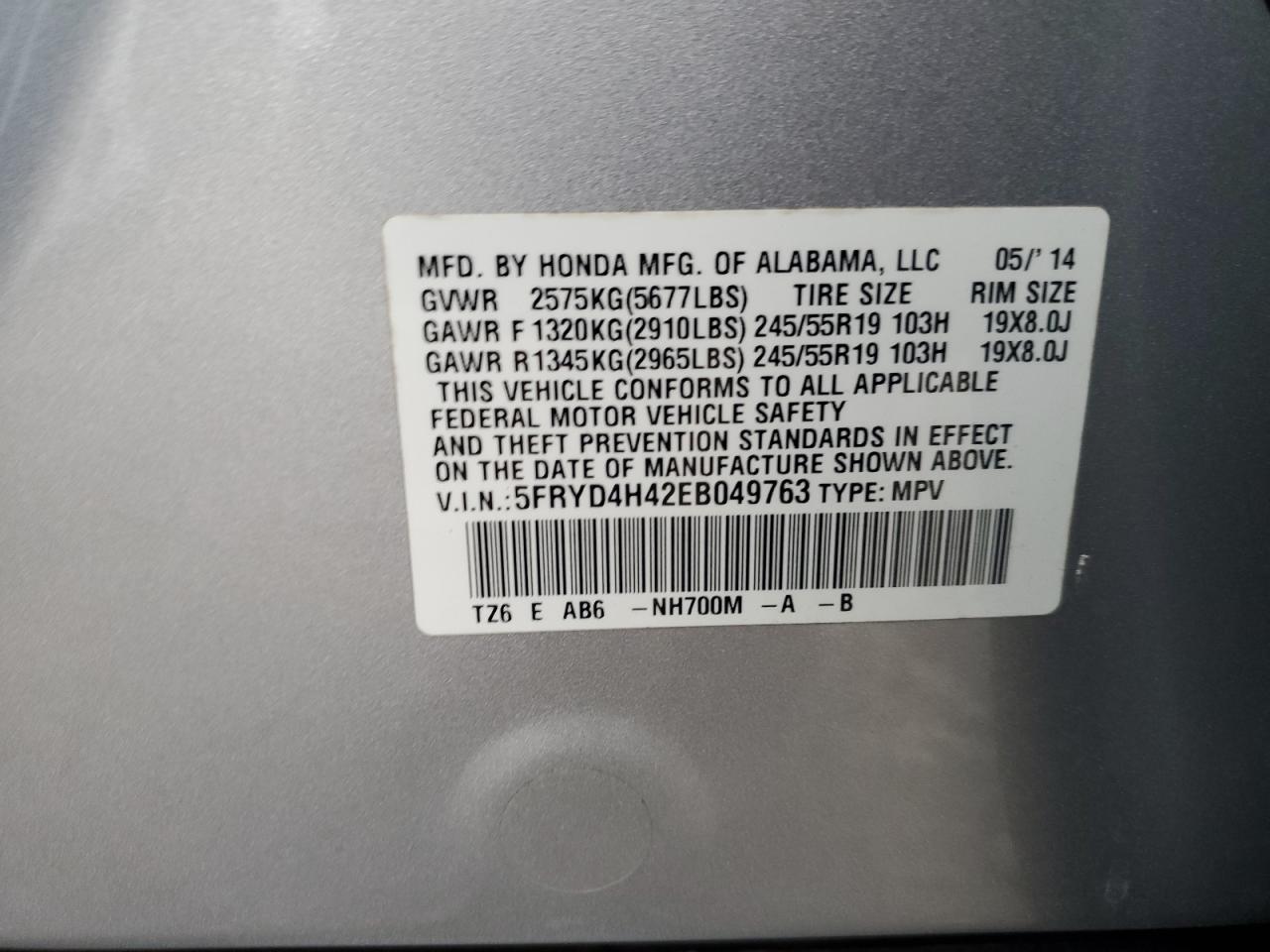 2014 Acura Mdx Technology VIN: 5FRYD4H42EB049763 Lot: 93928755