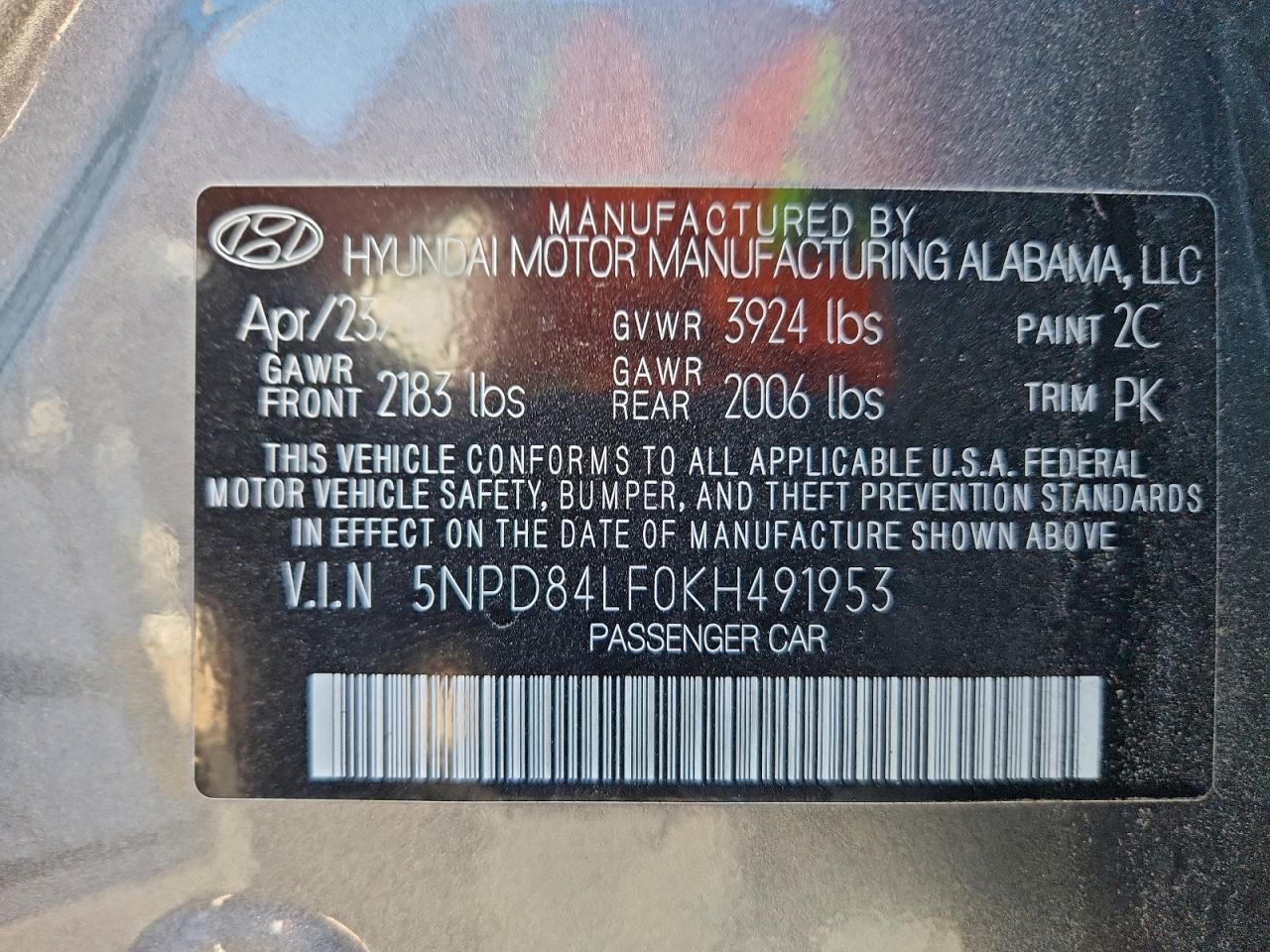 2019 Hyundai Elantra Sel VIN: 5NPD84LF0KH491953 Lot: 94276175