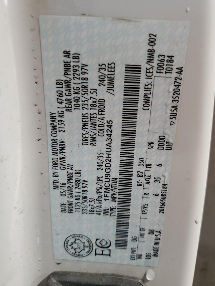 2017 Ford Escape Se VIN: 1FMCU9GD2HUA34245 Lot: 92101625