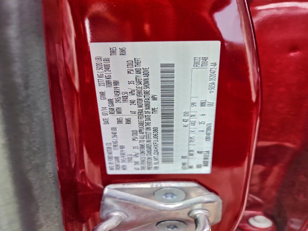 2015 Lincoln Mkc VIN: 5LMTJ2AHXFUJ06380 Lot: 94041145