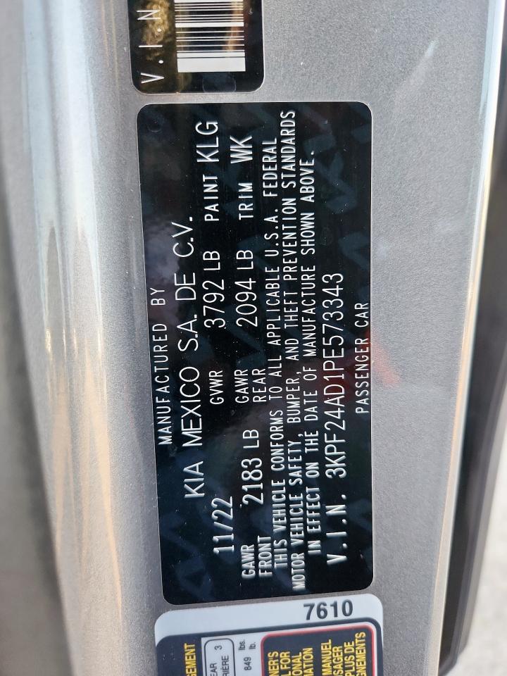 2023 Kia Forte Lx VIN: 3KPF24AD1PE573343 Lot: 91654685