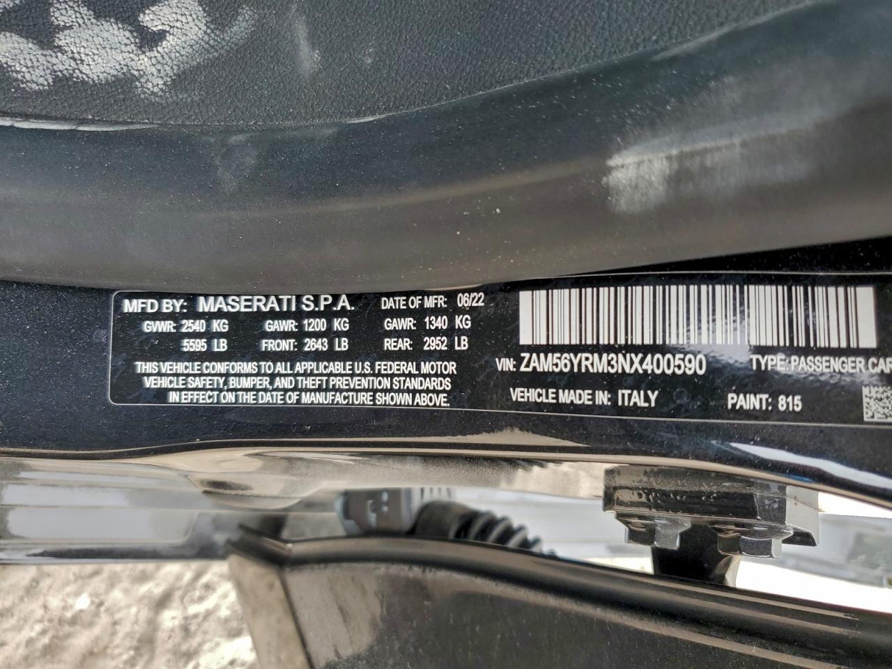 2022 Maserati Quattroporte Modena VIN: ZAM56YRM3NX400590 Lot: 94043475