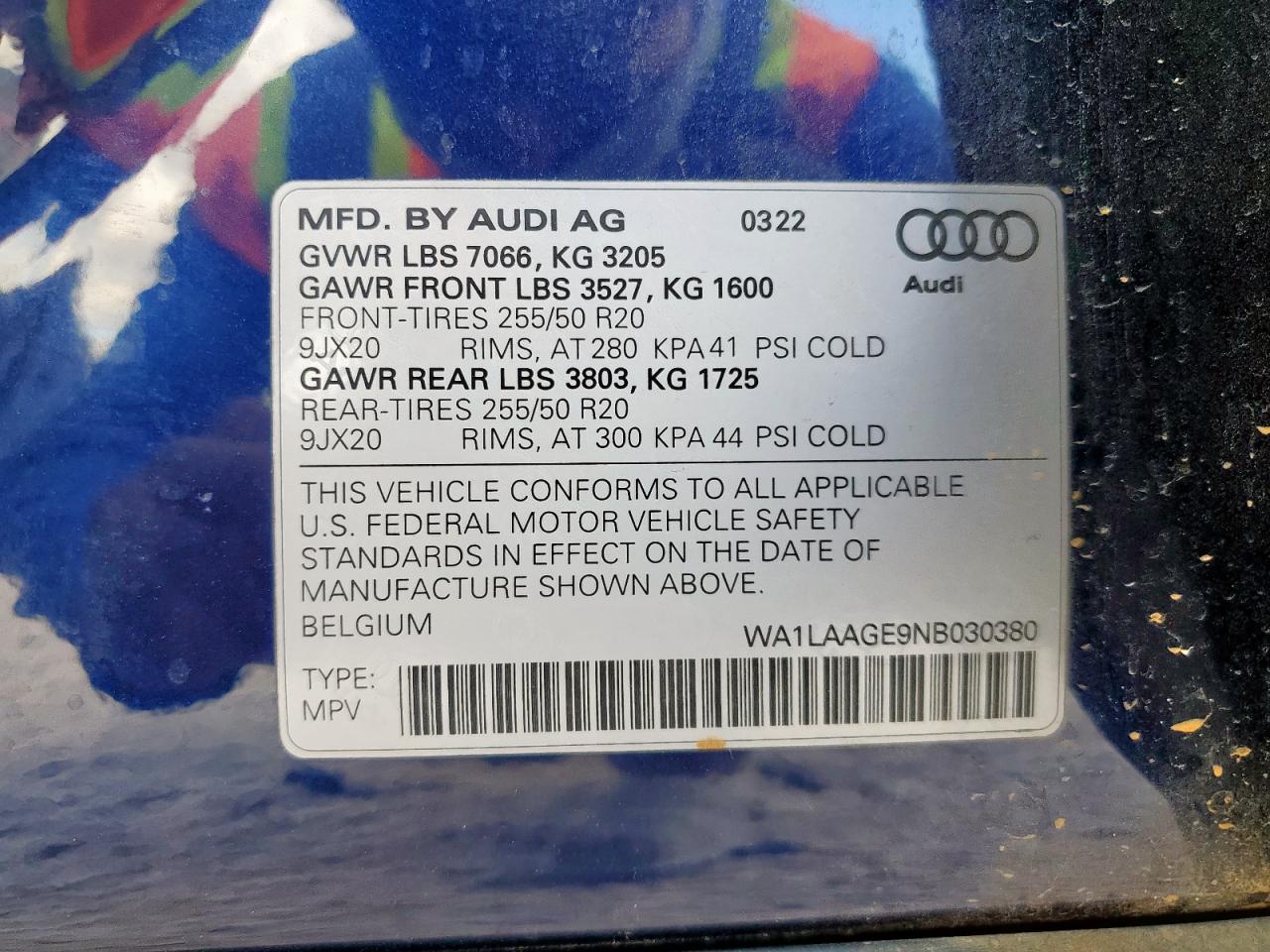 2022 Audi E-Tron Premium Plus VIN: WA1LAAGE9NB030380 Lot: 91059865