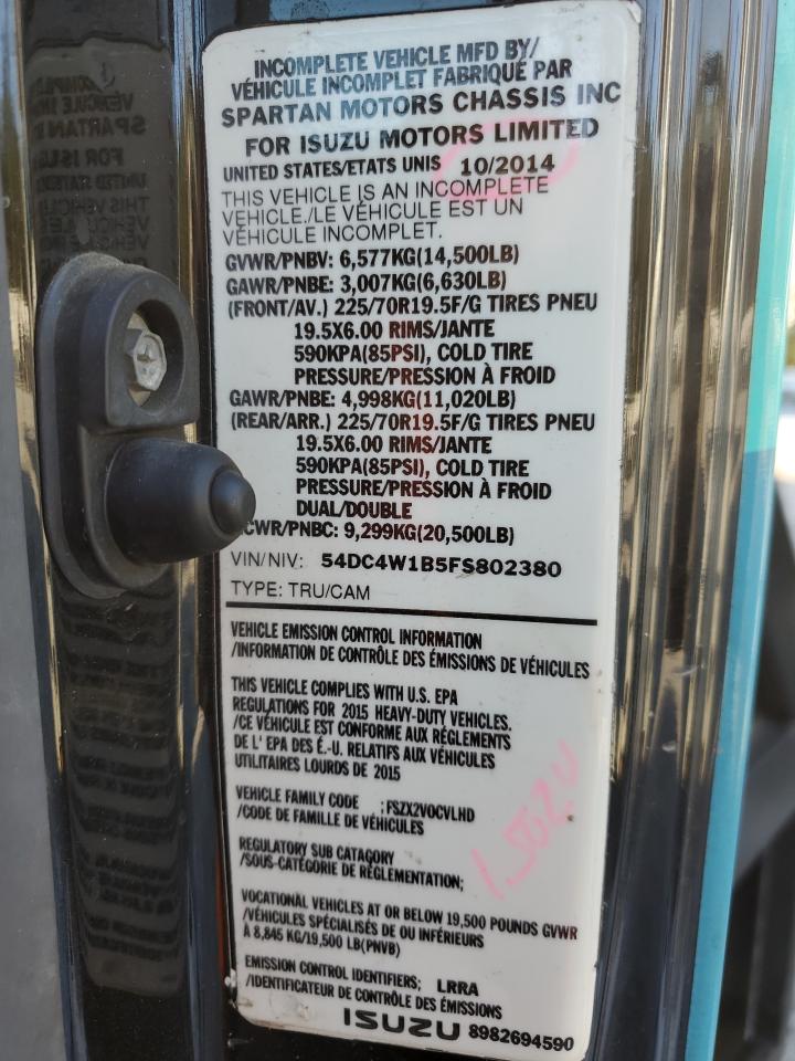 2015 Isuzu Npr Hd Flatbed Truck VIN: 54DC4W1B5FS802380 Lot: 90488095