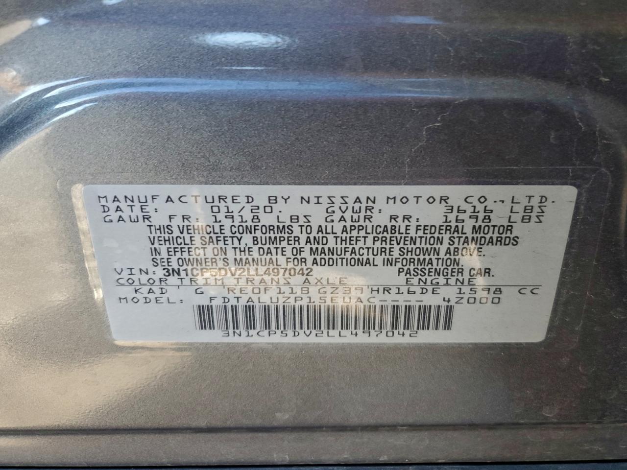 2020 Nissan Kicks Sr VIN: 3N1CP5DV2LL497042 Lot: 94651625