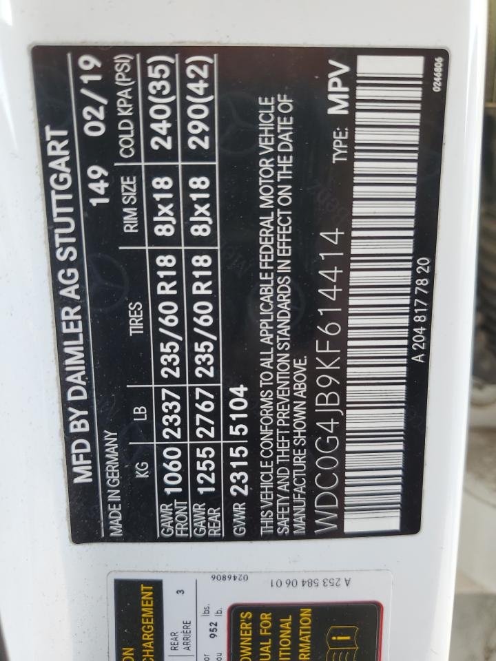 2019 Mercedes-Benz Glc 300 VIN: WDC0G4JB9KF614414 Lot: 91105045