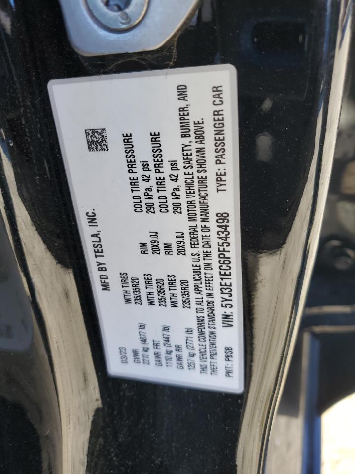 2023 Tesla Model 3 VIN: 5YJ3E1EC6PF543498 Lot: 91192255