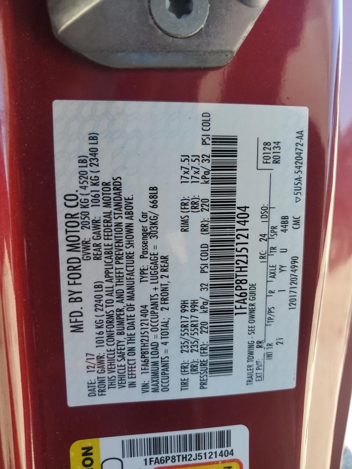 2018 Ford Mustang VIN: 1FA6P8TH2J5121404 Lot: 92993925