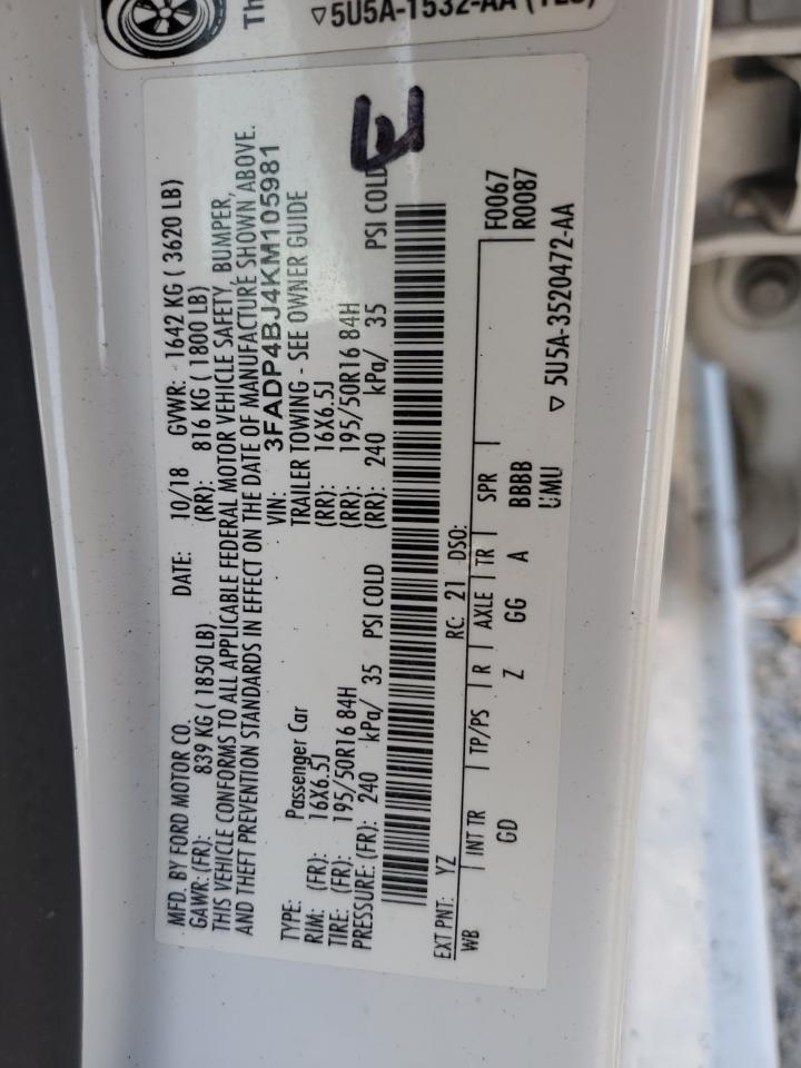 2019 Ford Fiesta Se VIN: 3FADP4BJ4KM105981 Lot: 91083825