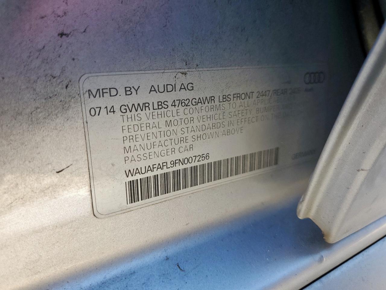 2015 Audi A4 Premium VIN: WAUAFAFL9FN007256 Lot: 91853845