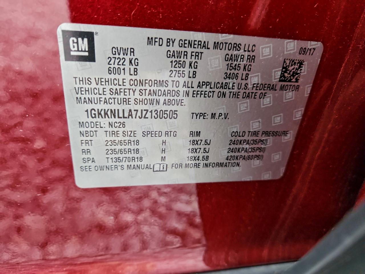 2018 GMC Acadia Sle VIN: 1GKKNLLA7JZ130505 Lot: 94058845