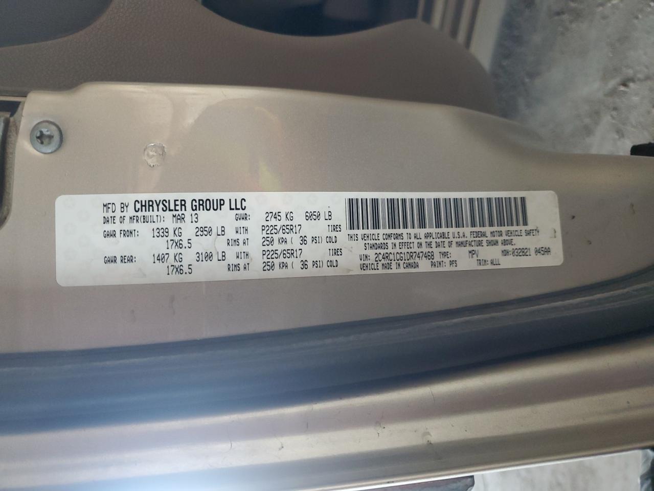 2013 Chrysler Town & Country Touring L VIN: 2C4RC1CG1DR747468 Lot: 91081595