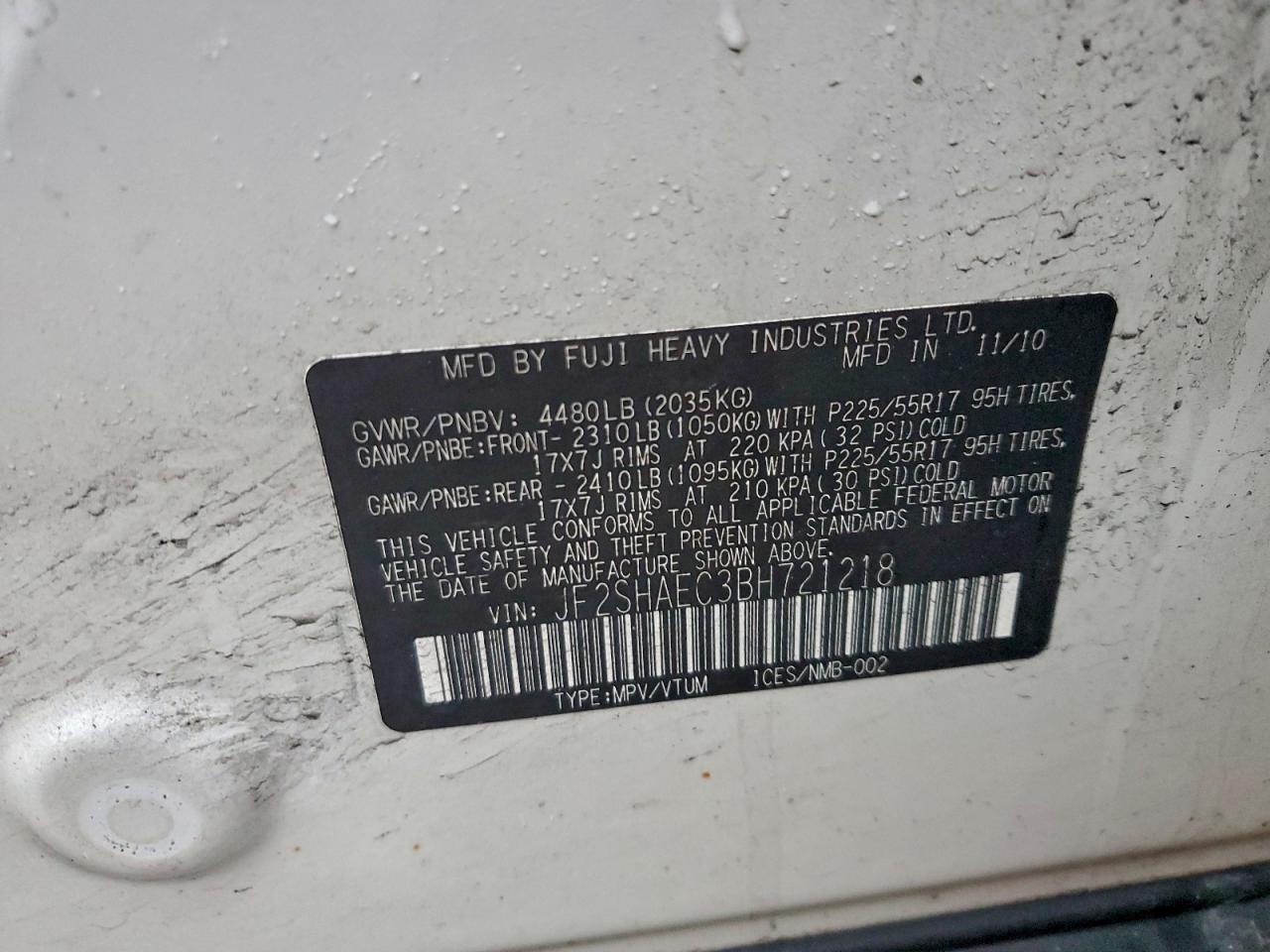 2011 Subaru Forester Limited VIN: JF2SHAEC3BH721218 Lot: 94086215