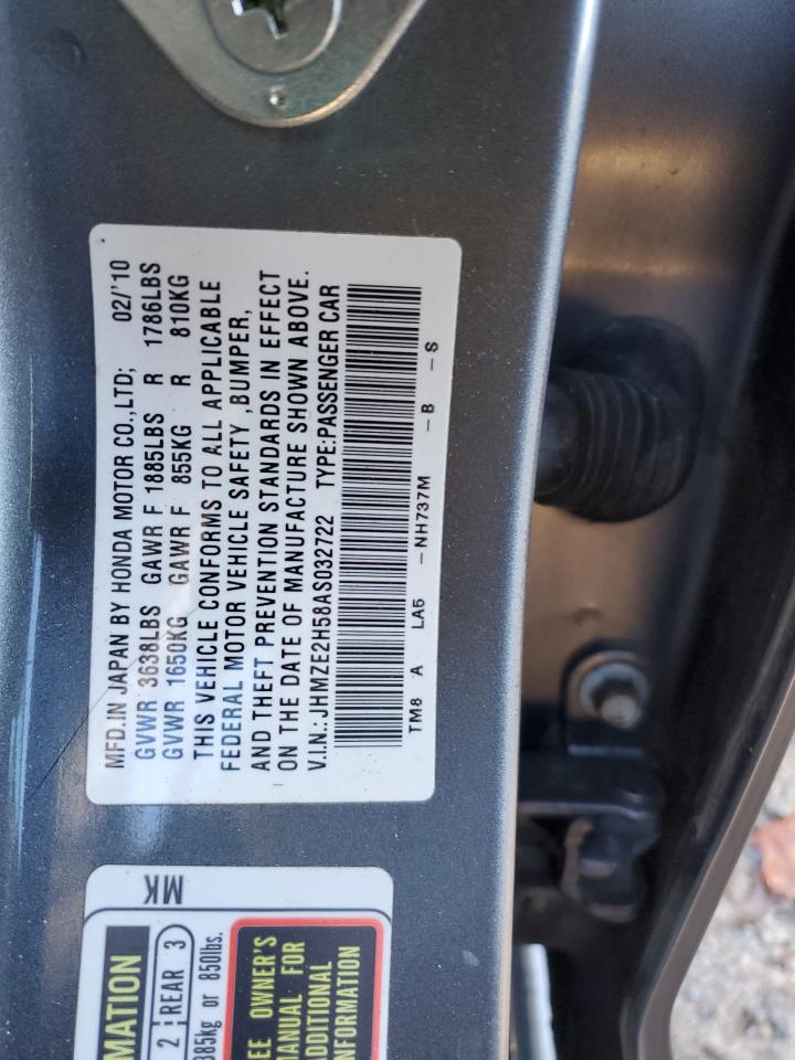 2010 Honda Insight Lx VIN: JHMZE2H58AS032722 Lot: 90782845