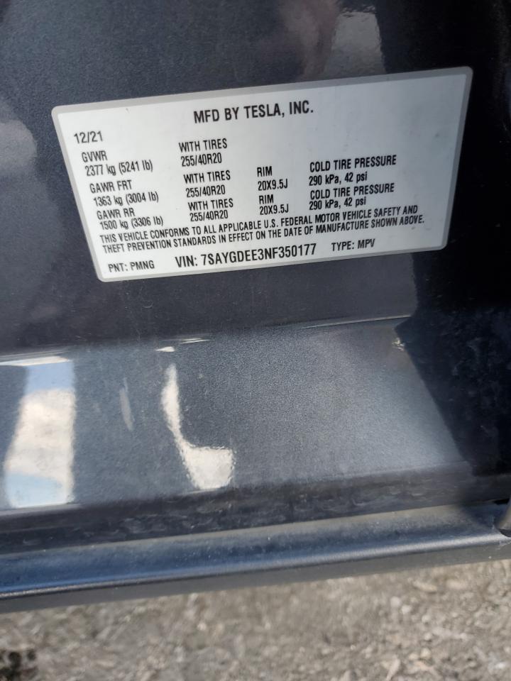 2022 Tesla Model Y VIN: 7SAYGDEE3NF350177 Lot: 93150175