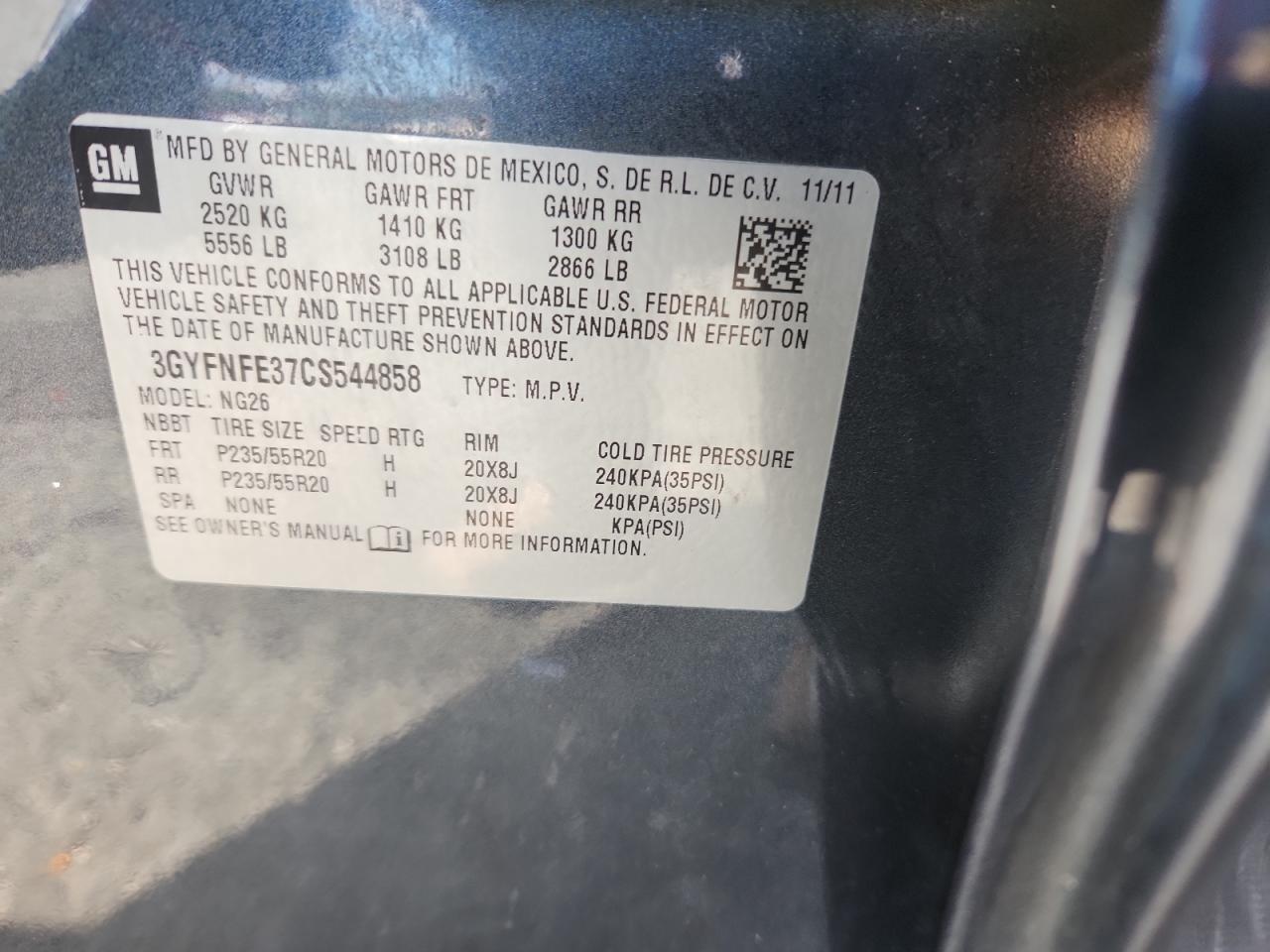 2012 Cadillac Srx Premium Collection VIN: 3GYFNFE37CS544858 Lot: 91611285