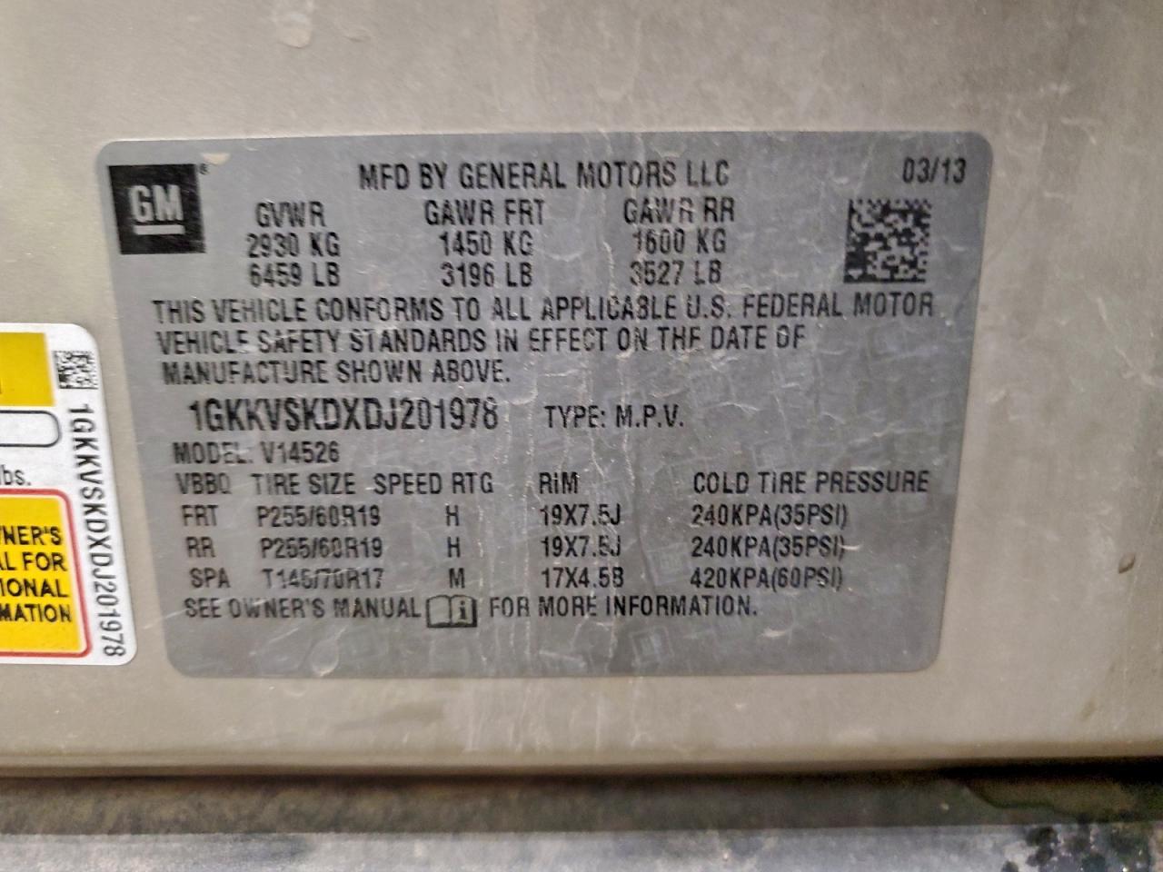 2013 GMC Acadia Slt-2 VIN: 1GKKVSKDXDJ201978 Lot: 93742385