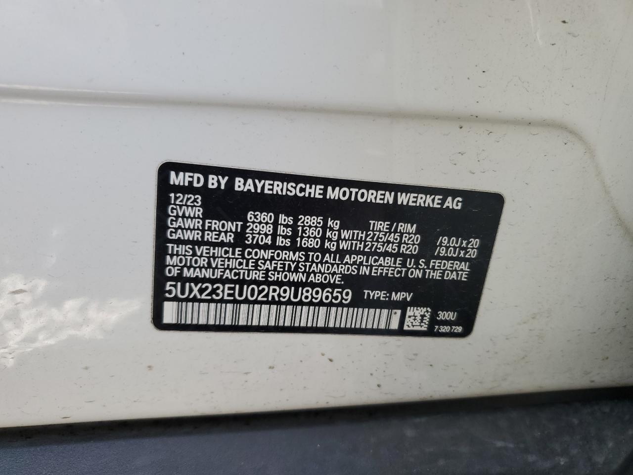 2024 BMW X5 xDrive40I VIN: 5UX23EU02R9U89659 Lot: 92827455