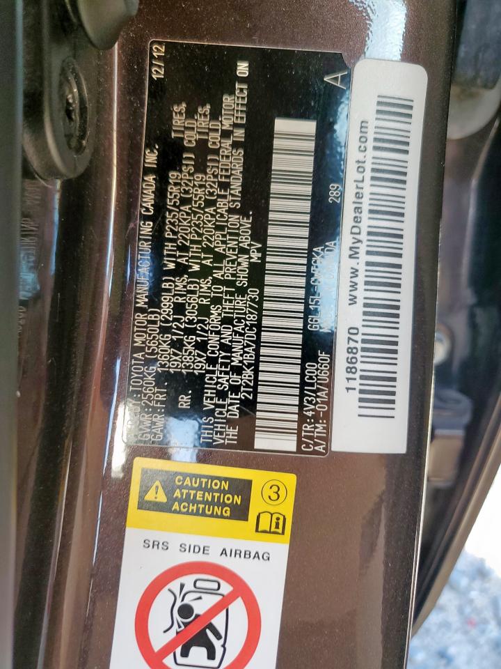 2013 Lexus Rx 350 Base VIN: 2T2BK1BA7DC187730 Lot: 87282255