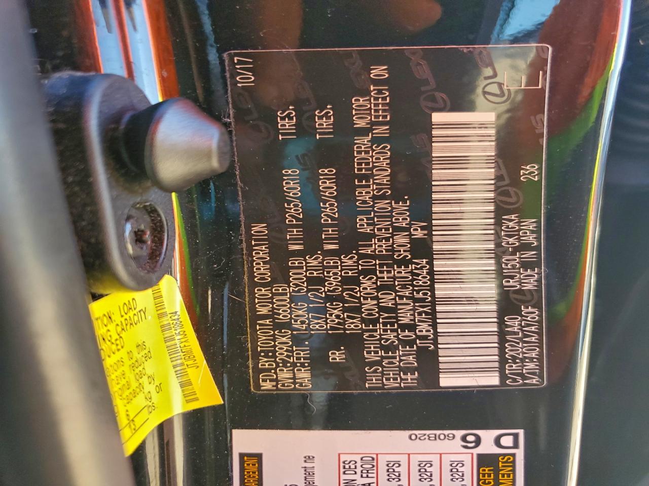 2018 Lexus Gx 460 VIN: JTJBM7FX1J5186434 Lot: 94452745