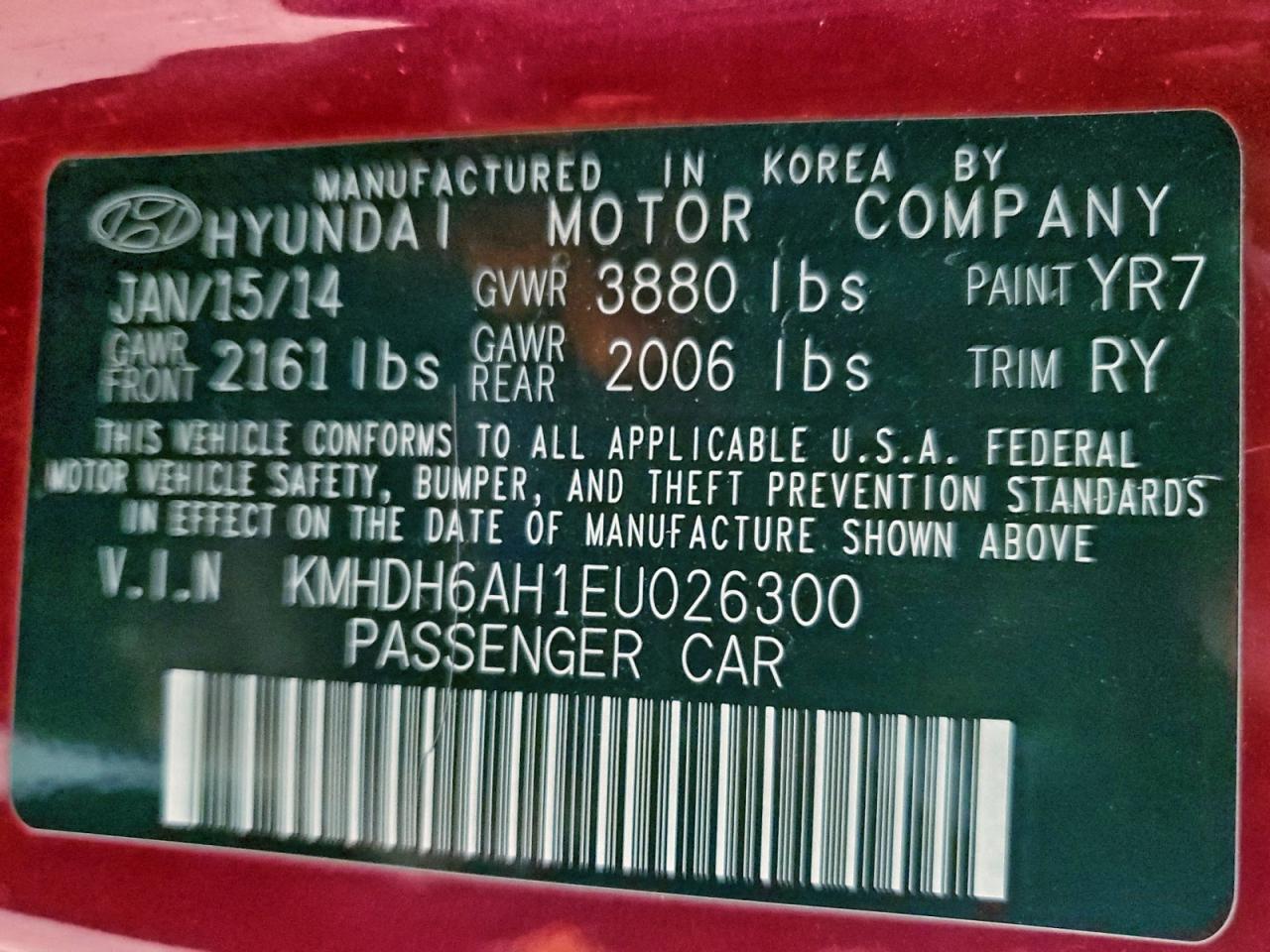 2014 Hyundai Elantra Coupe Gs VIN: KMHDH6AH1EU026300 Lot: 93757785