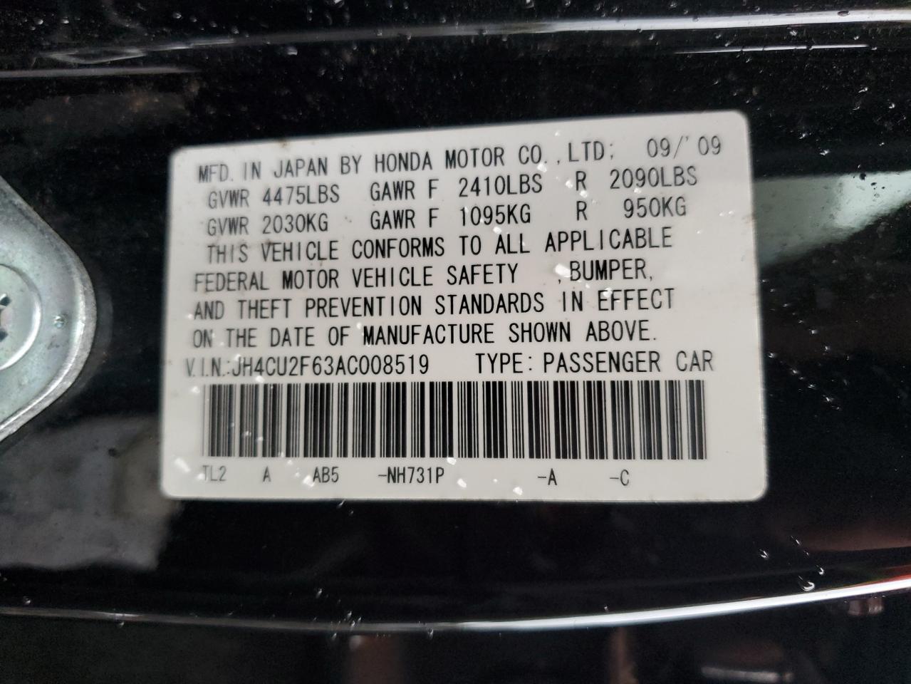 2010 Acura Tsx VIN: JH4CU2F63AC008519 Lot: 91464595