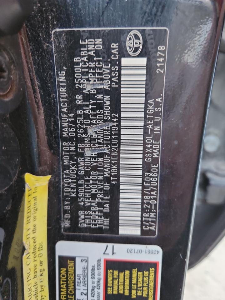 2014 Toyota Avalon Base VIN: 4T1BK1EB2EU119442 Lot: 87093325