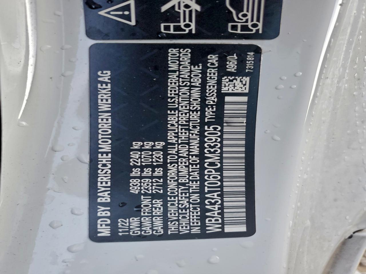 2023 BMW 430Xi VIN: WBA43AT06PCM33905 Lot: 94452235