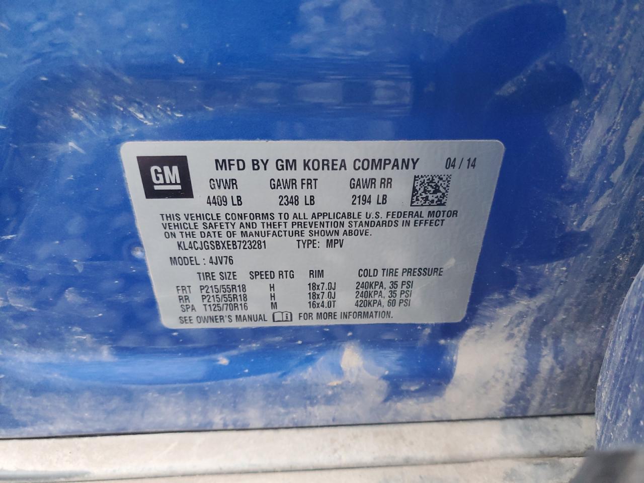 2014 Buick Encore VIN: KL4CJGSBXEB723281 Lot: 92395885