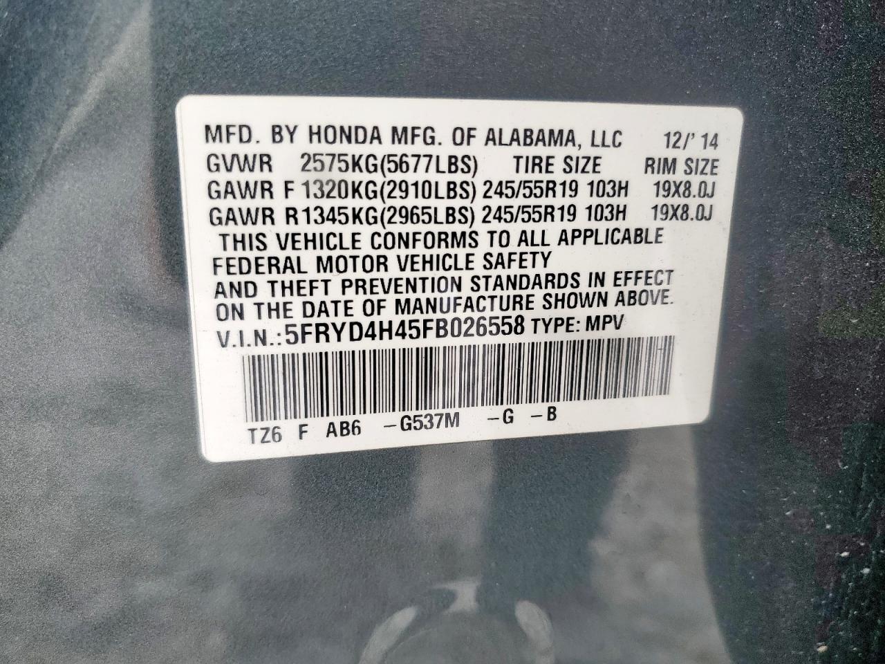 2015 Acura Mdx Technology VIN: 5FRYD4H45FB026558 Lot: 92857195