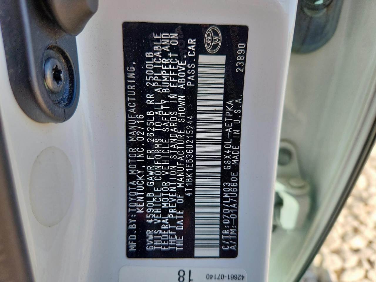 2016 Toyota Avalon Xle VIN: 4T1BK1EB3GU215244 Lot: 91300005