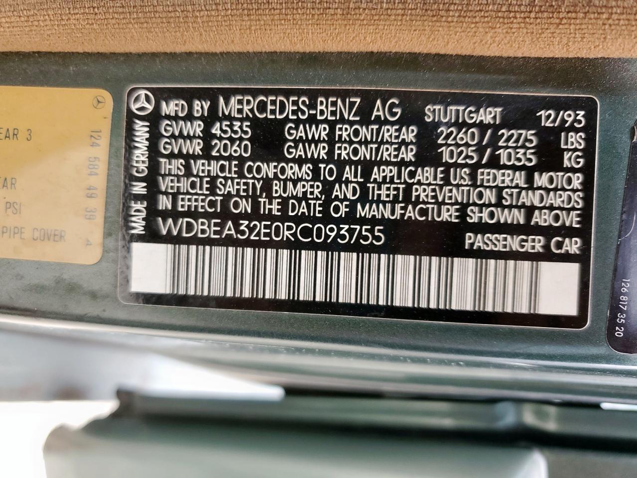 1994 Mercedes-Benz E 320 VIN: WDBEA32E0RC093755 Lot: 92571405