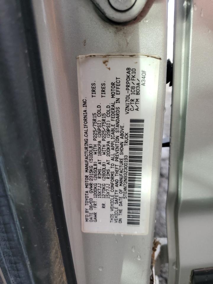 2003 Toyota Tacoma Double Cab VIN: 5TEHN72N93Z300193 Lot: 92747255