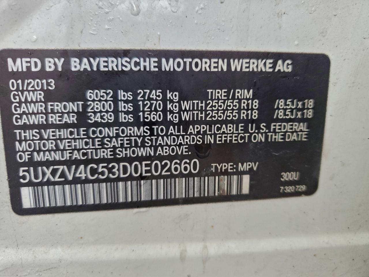 2013 BMW X5 xDrive35I VIN: 5UXZV4C53D0E02660 Lot: 93657885