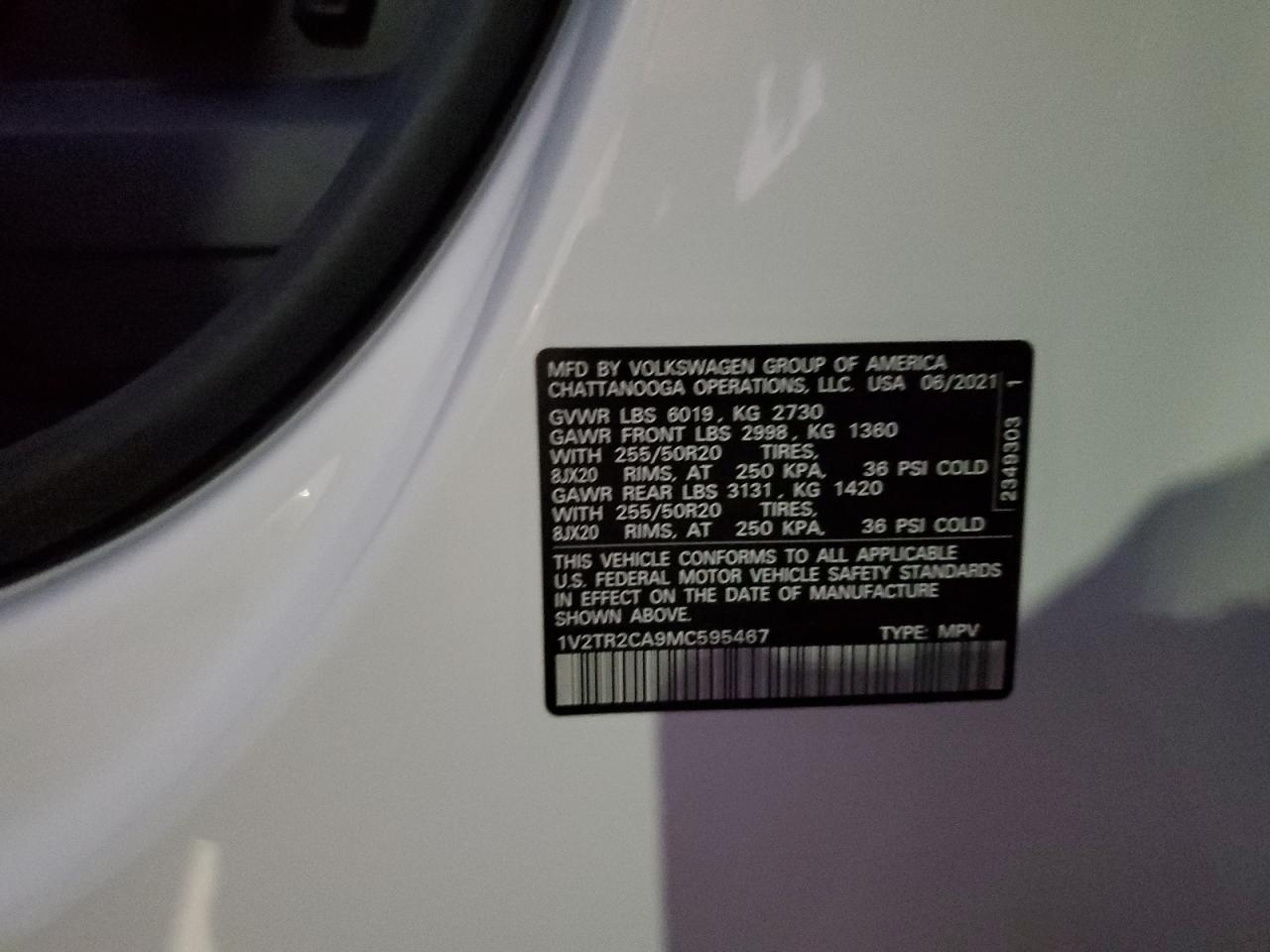 2021 Volkswagen Atlas Sel Premium VIN: 1V2TR2CA9MC595467 Lot: 93724435